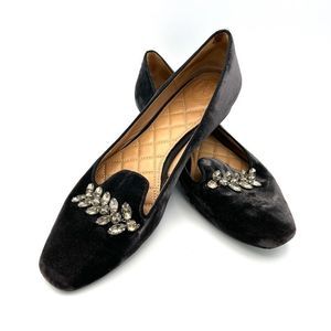 Massimo Dutti Velvet Embellished Flats Size 9 Dark Grey